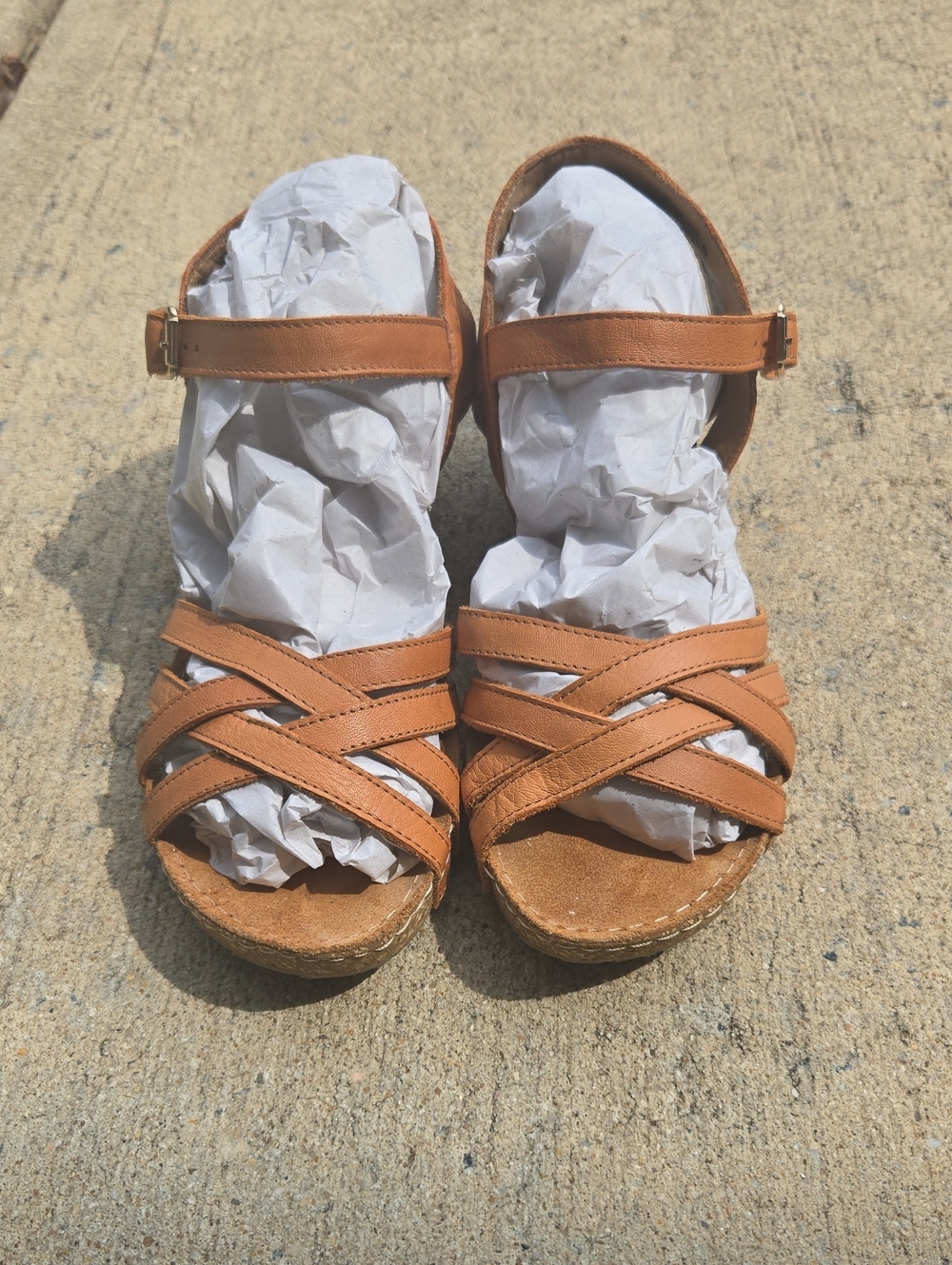 Bjorndal Tan Crisscross Wedge Sandals